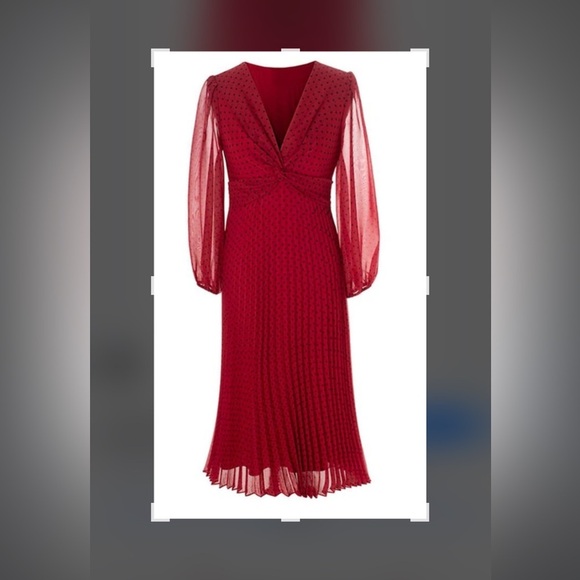 GABBY SKYE polka dot long sleeve pleated chiffon midi dress/size 10 - Picture 2 of 3